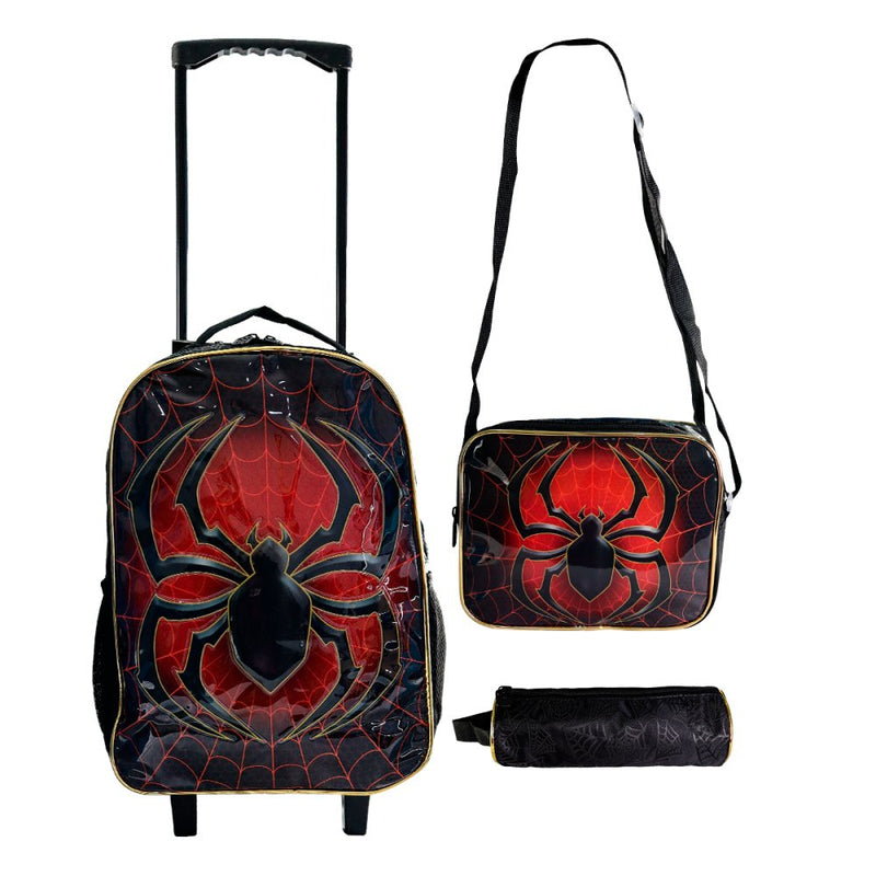 Kit Mochila Infantil Escolar com 3 peças De Aranha Vermelho, Azul e Preto - Sortidas